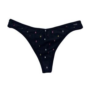 Victoria's Secret PINK Letter Logo Cotton Thong Black Multicolor Size Medium